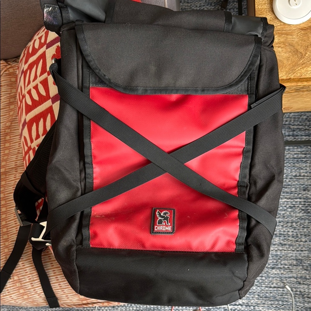 Black and Red Chrome waterproof roll top backpack